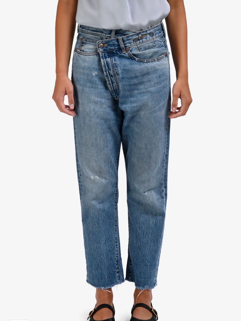R13 Crossover Straight Leg Jeans in the 'Jasper' wash.